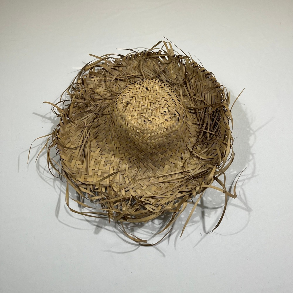 Straw Sun Hat One Size Tan Woven Frayed Brim Mexico